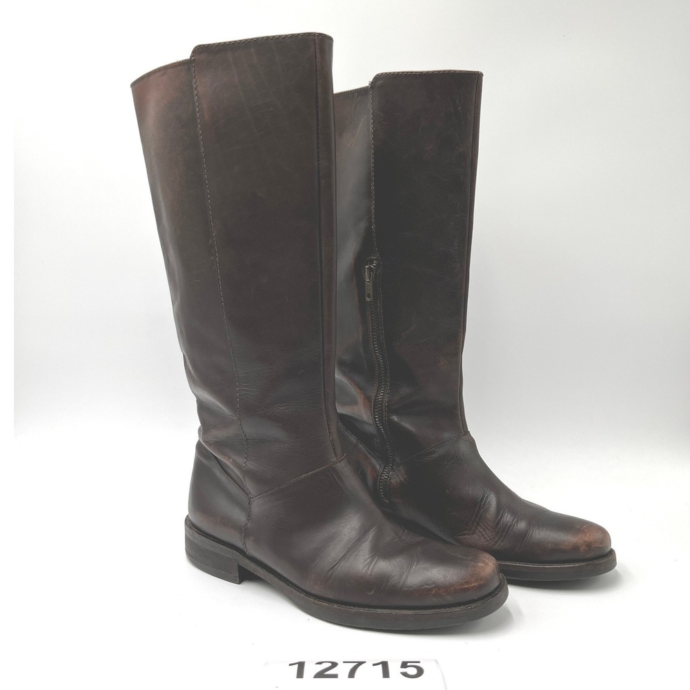J. Crew Templeton 18132 Boots Womens 8 Brown Leather High Shaft Riding Side Zip